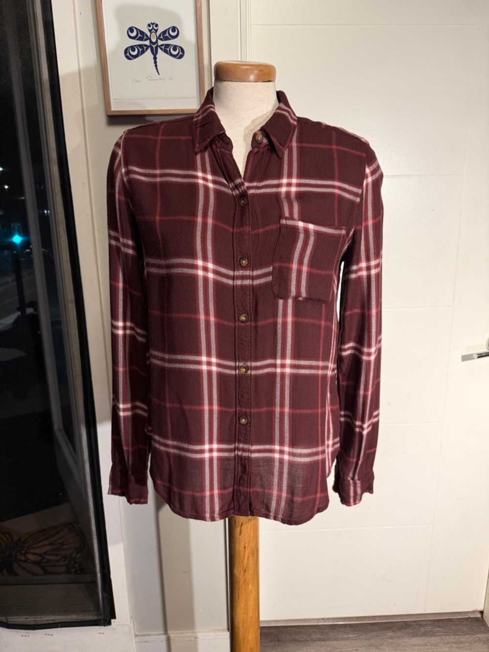 Abercrombie & Fitch Burgundy Plaid Button-Down Shirt